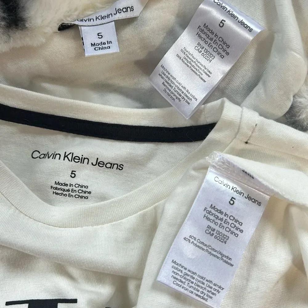New Calvin Klein Faux Fur Vest with Calvin Klein Long Sleeve Shirt Girls size 5